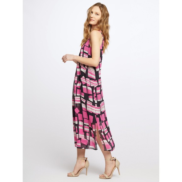 Nic + Zoe Block Party Dress Maxi Midi Pink Black Grey Geometric Print Flowy 2X - Picture 5 of 16